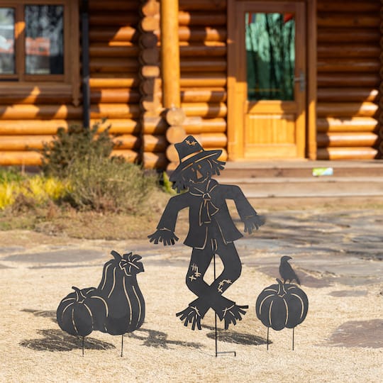 Glitzhome® Set of 3 Fall Metal Scarecrow Silhouette Yard Stakes